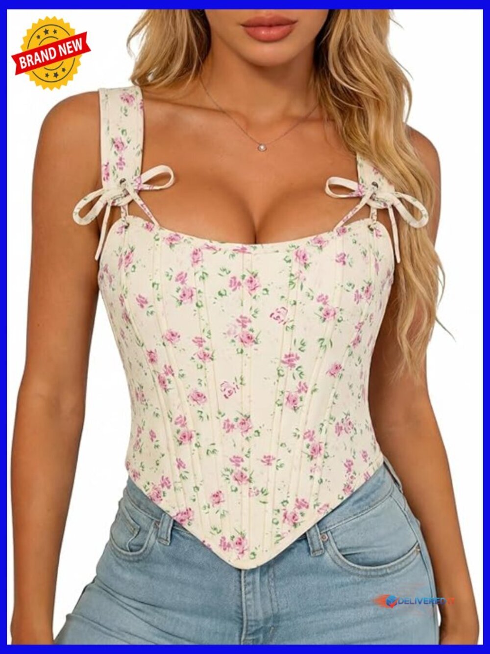 Renaissance Floral Corset Lace Up Bustier Top for Women